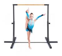 COSTWAY Sbarra per Ginnastica e Danza per Bambini e Bambine, Barra Ginnastica in Metallo e bambù Portatile e Regolabile in Altezza con Cuscinetti Antiscivolo, 195 x 121 x 85-145 cm (Nero)