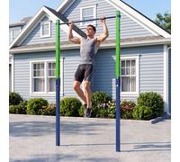 Costway Sbarra per tirazione da esterno regolabile in altezza 80-172 cm, Barra singola professionale stazione di allenamento in acciaio Blu