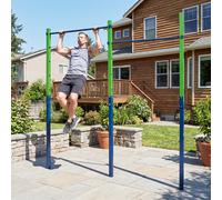 Costway Sbarra per tirazione da esterno regolabile in altezza 80-172 cm, Barra singola professionale stazione di allenamento in acciaio Blu L