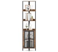 COSTWAY Scaffale Angolare a 6 Ripiani, Libreria Alta 170 cm con Armadietto, Scaffale Industrial per Libri con Ante, Multiuso per Soggiorno, Camera da Letto (Marrone)
