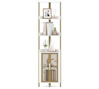 COSTWAY Scaffale Angolare a 6 Ripiani, Libreria Alta 170 cm con Armadietto, Scaffale Industrial per Libri con Ante, Multiuso per Soggiorno, Camera da Letto (Bianco)