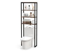 COSTWAY Scaffale Bagno 60 x 24 x 177 cm, Mobile Bagno Salvaspazio con 4 Ripiani in Legno e Telaio in Metallo, Mobiletto sopra Gabinetto per Soggiorno e Balcone, Nero e Marrone