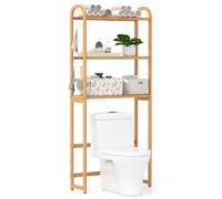 COSTWAY Scaffale Bagno Salvaspazio in Bambù a 3 Livelli | Mobile Sopra Lavatrice 71,5x25x166 cm, Ripiani a 5 Posizioni, 3 Ganci e Barra Inferiore, Porta Piante da Interno e Esterno