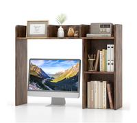 COSTWAY Scaffale da Scrivania in Legno, Libreria da Tavolo Salvaspazio con 4 Ripiani e Scomparto Aperto, Scaffale Espositivo per Computer, Casa Ufficio, 94x25x74 cm (Marrone)