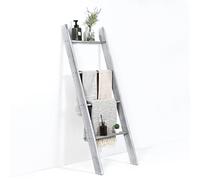 COSTWAY Scaffale di Stoccaggio in Legno di Pino, Porta Asciugamani a 4 Livelli per Bagno, Porta Salviette, Multiuso per Bagno Soggiorno (Grigio, 51 x 8 x 137 cm)