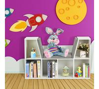Costway Scaffale per libri in legno Libreria con 6 box scomparti e una sedia per bambini Bianco