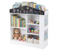 COSTWAY Scaffale Portagiochi per Bambini, Libreria Montessoriana con Lavagna e 11 Scomparti, Kit Antiribaltamento, Organizer in Legno per Cameretta Soggiorno, 94 x 30 x 102 cm