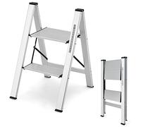 COSTWAY Scala Pieghevole in Alluminio a 2 Gradini, Scaletta Salvaspazio con Fibbia di Sicurezza, Ampi Pedali e Piedini Antiscivolo, Telaio in Alluminio Robusto e Leggero, Portata 150kg