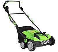 COSTWAY Scarificatore 2 in-1 per Prato, Arieggiatore Elettrico con Sacco Raccoglitore da 45L, Larghezza 38cm, con 3 Posizioni Regolabili, Scarificatore 1800W per Giardino Cortile (38 cm, Verde)