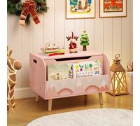 Costway Scatola giocattoli legno bambini libreria frontale 4 gambe legno massello coperchio ribaltabile, Cassapanca organizer sala giochi asilo Rosa