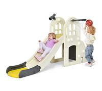 COSTWAY Scivolo per Bambini 6 in 1, Set da Gioco per Bambini con Canestro, Palla, Lancio dell'Anello e Cannocchiale, Ideale per Interni ed Esterni per Ragazzi e Ragazze, 189,5 x 83 x 98 cm (Giallo)