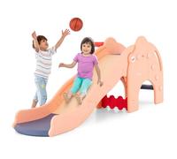 COSTWAY Scivolo per Bambini Forma di Elefante, 4 in 1 Scivolo con Canestro da Basket e Pallone, Scalini Antiscivolo, Set di Giocattoli Scivolo per Bambini 18 Mesi+(Rosa)