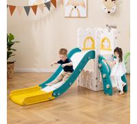 Costway Scivolo per interni con canestro da basket e telescopio con spazio, 6 in 1 scivolo toddler a forma di L di archiviazione Verde e bianco