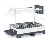 COSTWAY Scolapiatti da Appoggio a 2 Livelli, in Acciaio Inox con Porta Bicchieri, Piatti, Ciotole, Tazze, Posate e Vassoio Raccogligocce, Scolapiatti da Lavello con Ugello Estensibile Girevole a 360°