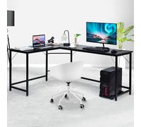 Costway Scrivania ad angolo a forma L per ufficio, Tavolo ampio per computer in legno da casa 168x125x74cm Nero