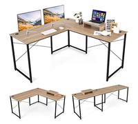 COSTWAY Scrivania Angolare per Computer con Supporto per Monitor, Scrivania Porta PC in Legno, Scrivania Salvaspazio e Moderna per Ufficio e Studio, 240 x 60 x 74 cm (Legno)