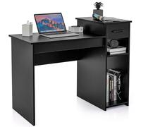 COSTWAY Scrivania con cassetto e mensole aperte, scrivania per computer in legno, tavolo da lavoro, scrivania per ufficio, tavolo per piccoli spazi, 104 x 50 x 82 cm, nero