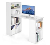 COSTWAY Scrivania per Computer con Libreria, Scrivania Salvaspazio Moderna con 6 Ripiani e Base Ampia, Scrivania Porta PC Moderna per Casa e Ufficio, 122 cm x 51 cm x 122 cm (Bianco)