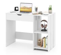 COSTWAY Scrivania per Computer con Piano Sollevabile, Scrivania PC con Scomparto Segreto Salvaspazio e 2 Ripiani, Scrivania Moderna per Ufficio, Studio e Camera da Letto, 100 x 49 x 75 cm, Bianco