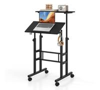 COSTWAY Scrivania per Computer Regolabile in Altezza, Scrivania Salvaspazio con Ruote e Ganci, Tavolo Porta PC per Studio e Ufficio, 60 x 60 x 72-124 cm (Nero)