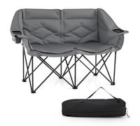 COSTWAY Sedia da Campeggio a 2 Posti, Sedia Pieghevole da Esterno con 2 Portabicchiere, Tasche a Rete e Borsa da Trasporto, Portata 300 kg, per Picnic e Pesca, 146 x 56 x 94 cm (Grigio)