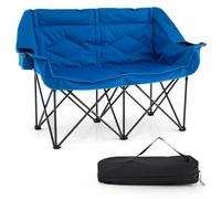 COSTWAY Sedia da Campeggio a 2 Posti, Sedia Pieghevole da Esterno con 2 Portabicchiere, Tasche a Rete e Borsa da Trasporto, Portata 300 kg, per Picnic e Pesca, 146 x 56 x 94 cm (Blu)