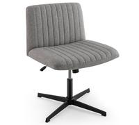 COSTWAY Sedia da Ufficio con Gambe Incrociate Senza Ruote, Sedia da Scrivania con Sedile Imbottito Ampio, Sedia Girevole 120°, Altezza Regolabile, Portata 150 kg (Grigio)