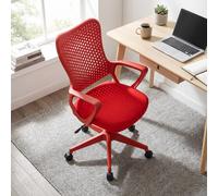 Costway Sedia da ufficio ergonomica con schienale reclinabile a forma di farfalla, Sedia comoda con seduta regolabile in altezza girevole 360° Rosso
