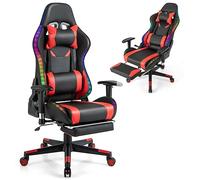 COSTWAY Sedia da Ufficio Ergonomica per Computer con Altezza Regolabile, Sedia da Gaming con Luci RGB LED, Schienale e Braccioli Regolabili, Poggiapiedi Estraibile e Supporto Lombare (Rosso)