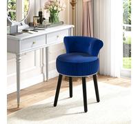 Costway Sedia vanity in velluto con schienale sgabello vanity imbottito con schienale basso capitonné, Sedia d’accent Blu