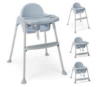 COSTWAY Seggiolone 4 in 1 in PP e acciaio inox, convertibile con doppio vassoio rimovibile, cintura di sicurezza a 3 punti, seggiolone combinato per bambini da 6 a 36 mesi (grigio)