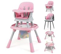 COSTWAY Seggiolone Pappa per Bambini 16 in 1, Seggiolone Convertibile con Cintura e Vassoio Rimovibile, Sedia Evolutiva per Neonati 6-36 Mesi con Piano Bifacciale, 3 Giochi e Cestino (Rosa)