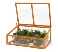 Costway Serra cornice fredda legno letto rialzato portatile piante tetto trasparente apribile, Serra piccola interno esterno giardino veranda balcone Arancion