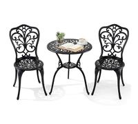 COSTWAY Set Bistrot da Esterno 3 Pezzi, Tavolo e Sedie in Alluminio Pressofuso con Foro per Ombrellone e Schienali a Farfalla, Set di Mobili da Giardino per Conversazioni