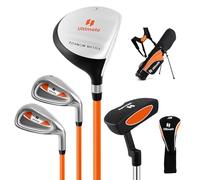 COSTWAY Set Completo di Mazze da Golf per Bambini, Inculude Fairway 3, Ferri 7 e 9, Putter, Copritesta, Borsa Portatile e Cappuccio Antipioggia, Set da Golf per Destrimano (Arancione,Per 8-10 Anni)