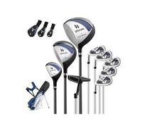 COSTWAY Set Completo di Mazze da Golf per Mancini da Uomo, Borsa Portatile con Supporto e Cappuccio Antipioggia, Include Driver 1 da 460CC, Fairway 3, Ibrido 4, Ferri 6, 7, 8, 9, P e Putter (Blu)