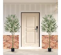 Costway Set da 2 alberi di ulivo artificiali con vaso in plastica e 72 frutti, Piante finte di ulivo per decorazioni domestiche