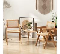 Costway Set da 4 sedie da pranzo in bambù e rattan sintetico, Sedia da cucina 50 x 52 x 81 cm Naturale