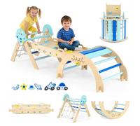 COSTWAY Set da Arrampicata per Bambini, Set Montessori Pieghevole con Arco, Rampa e Scalatore, Giochi da Arrampicata con Blocchi e Gioco del Labirinto, 1 Anni + (Astronauta 3 pezzi, Blu)