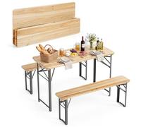 COSTWAY Set da Birreria Pieghevole con 2 Panche, in Legno Massiccio e Metallo, Set Tavolo e Panche 4 Posti, per Giardino Campeggio Cortile