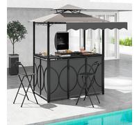 Costway Set da giardino BBQ all'aperto 3 pezzi con tavolo bar e 2 sgabelli bar pieghevoli, Gazebo per grill con tettoia piscina Grigio
