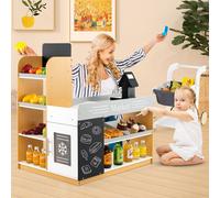 Costway Set da gioco da supermercato con carrello della spesa 2 lavagne e registratore di cassa, Banco di mercato per bambini Bianco