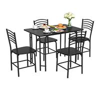 COSTWAY Set da Pranzo con 1 Tavolo e 4 Sedie, Set di Tavolo da Pranzo Salvaspazio di 5 Pezzi, Set Mobili per Cucina, Sala da Pranzo, in Metallo e MDF, Moderno, Nero