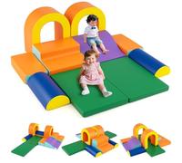 COSTWAY Set di 10 Blocchi da Arrampicata in Schiuma, Palestra da Gioco in Morbida Pelle Sintetica, Strutture Leggere per Scalare, Arrampicarsi, Scivolare, per Bambini 1+ Anno (Arancione)