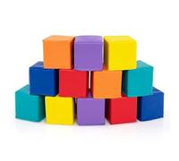 COSTWAY Set di 12 Blocchi da Costruzione in Schiuma EPE, Cubi Colorati 14 x 14 cm con Copertura in Finta Pelle Impermeabile, Blocchi Morbidi per Bambini per Impilare e Arrampicarsi (Rosso e Giallo)