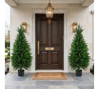 Costway Set di 2 alberi artificiali di cedro con cemento e fondo rinforzato, Albero artificiale in vaso resistenti al sole pianta topiaria finta 120cm