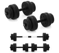 COSTWAY Set di 2 Manubri Regolabili 30 Kg, Bilanciere da Palestra con Barra di Collegamento e Copertura Protettiva in Gomma, Attrezzature per Allenamento a Casa