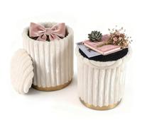 COSTWAY Set di 2 Pouf Contenitori Rotondi, 32L+21L, in Pelo di Coniglio