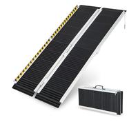 COSTWAY Set di 2 Rampa per Sedie a Rotelle in Alluminio, Rampa Telescopica Pieghevole con Superficie Antiscivolo, Capacità di Carico di 272 kg, per Soglie, Gradini, Scale (152,5 x 74cm)
