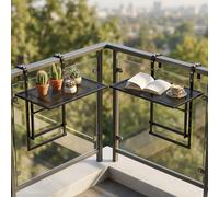 Costway Set di 2 tavolini pieghevole da balcone 5 posizioni altezza regolabili, Tavolino da appendere per ringhiera in metallo